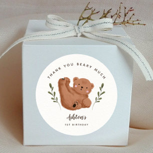 Sticker Rond Bear Merci Beary Much Boy Birthday Party
