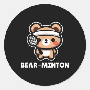 Sticker Rond Bear minton Cute Kawaii Cartoon Bear Cub Badminton
