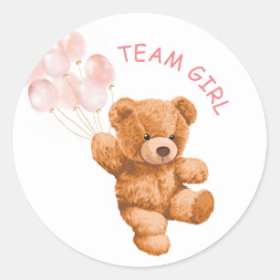 Sticker Rond Bear Pink Balloon TEAM Girl Genre Revela Jeu