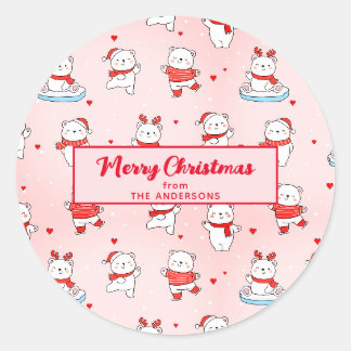 Sticker Rond Bear polaire mignonne Noël Motif sans couture rose