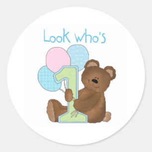 Sticker Rond Bear Premier Anniversaire bleu
