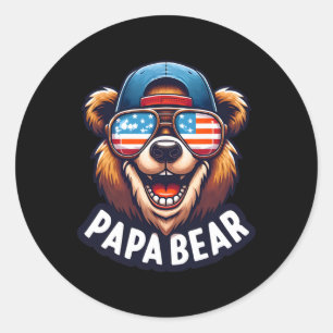 Sticker Rond Bear Shirt Fête des pères Cadeau Us American Flag