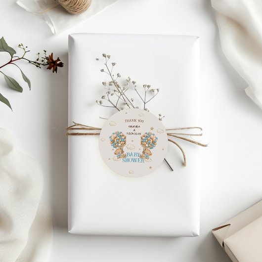 Sticker Rond Bear Twins Garçon Douche Bleu Boho