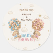 Sticker Rond Bear Twins Garçon fille Douche bleu rose Merci (Devant)