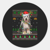 Sticker Rond Bearded Collie Dog Ugly Christmas Sweater Holiday (Devant)