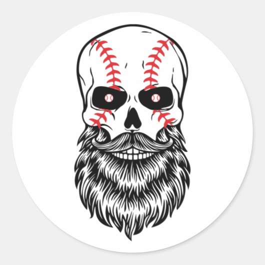 Sticker Rond Beared Skull Baseball Jeu Fans Beard Hommes (Devant)