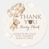 Sticker Rond Bearly Wait Brown Bear Balloon Baby shower (Devant)