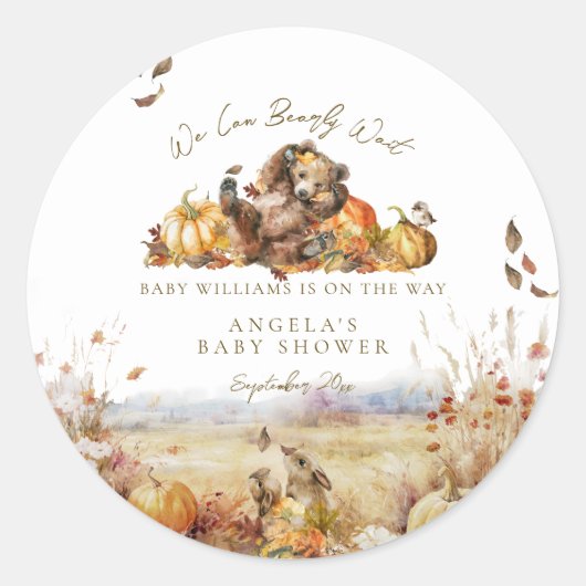 Sticker Rond Bearly Wait Fall Baby shower d'aquarelle bois (Devant)