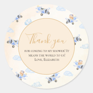 Sticker Rond Bearly Wait  Ours en aquarelle & avion Merci