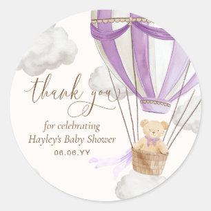 Sticker Rond Bearly Wait Teddy Bear Lilac Merci Baby shower