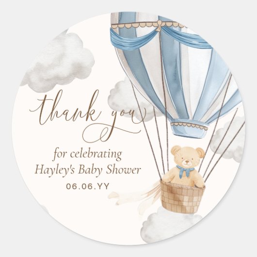 Sticker Rond Bearly Wait Teddy Bear Merci Baby shower (Devant)