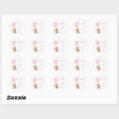 Sticker Rond Bearly Wait Teddy Bear Rose Baby Shower (Feuille)