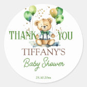 Sticker Rond Bearly wait teddy ours vert baby shower faveur (Devant)
