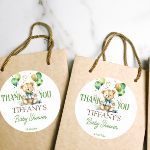 Sticker Rond Bearly wait teddy ours vert baby shower faveur