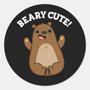 Sticker Rond Beary Cute Teddy Bear Pun Dark BG