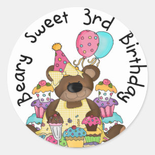 Sticker Rond Beary Sweet 3e Anniversaire Tshirts et cadeaux