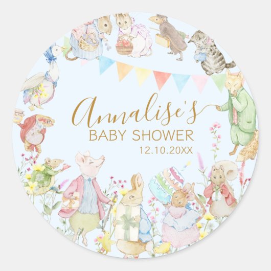 Sticker Rond Beatrix Peter le lapin Baby shower des bois (Devant)