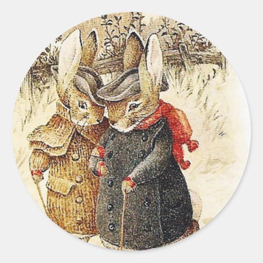 Sticker Rond Beatrix Potter - Peter Rabbit Walk d'hiver (Devant)
