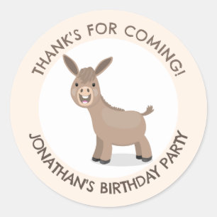 Sticker Rond Beau âne personnalisé dessin animé anniversaire