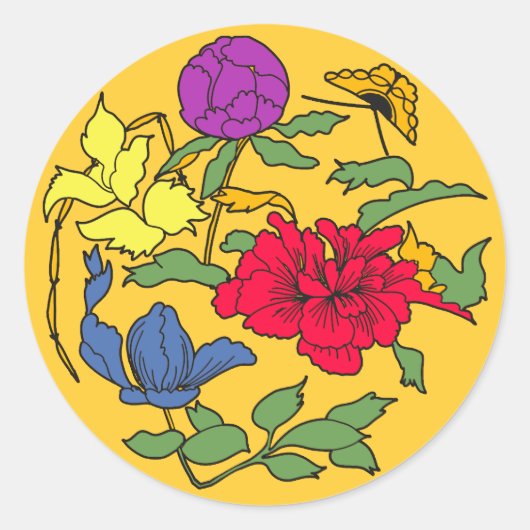 Sticker Rond Beau Art Fleur Japonais (Devant)