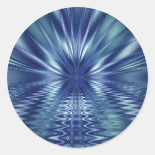 Sticker Rond Beau Art Fractal Bleu Fin