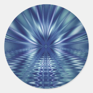 Sticker Rond Beau Art Fractal Bleu Fin
