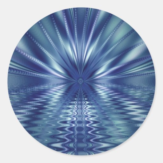 Sticker Rond Beau Art Fractal Bleu Fin (Devant)
