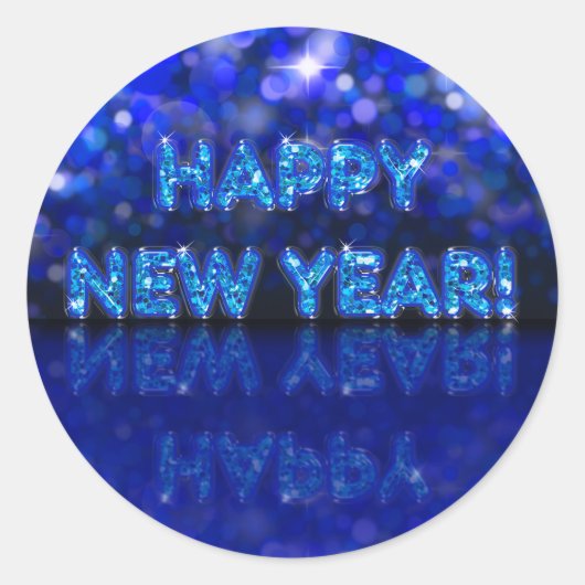 Sticker Rond Beau Bleu brillant Sparkly Bonne année (Devant)