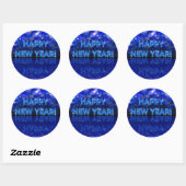 Sticker Rond Beau Bleu brillant Sparkly Bonne année (Feuille)