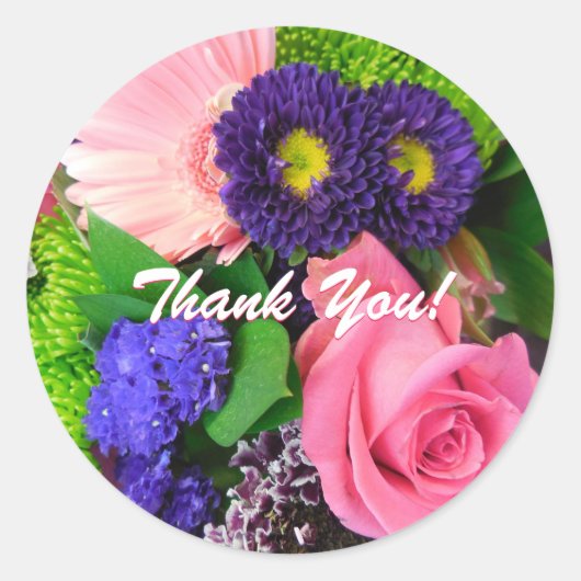 Sticker Rond Beau Bouquet Floral, Merci ! (Devant)