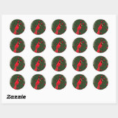 Sticker Rond Beau Cardinal Rouge Noël (Feuille)