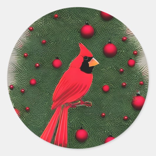 Sticker Rond Beau Cardinal Rouge Noël (Devant)