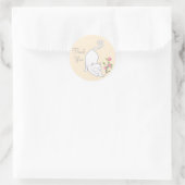 Sticker Rond Beau chat blanc avec des fleurs Merci (Sac)