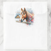 Sticker Rond Beau Cheval Brown à la ferme Noël (Sac)