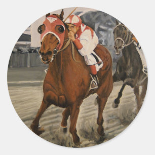Sticker Rond Beau cheval ravit les propriétaires dans une cours