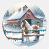 Sticker Rond Beau cheval sur une ferme de Noël (Devant)