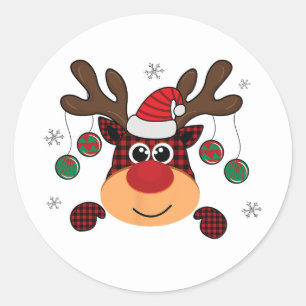 Sticker Rond beau classique hiver rouge de buffle plaid saut