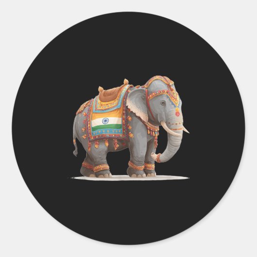 Sticker Rond Beau Costume Graphique D'Éléphant Indien Pour Adul (Devant)