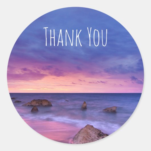 Sticker Rond Beau coucher de soleil Merci photo côtière (Devant)