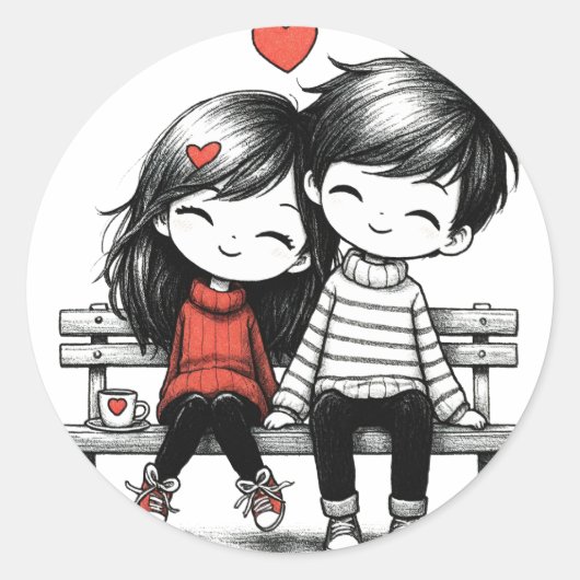 Sticker Rond Beau couple d'amoureux (Devant)