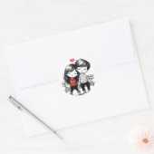 Sticker Rond Beau couple d'amoureux (Enveloppe)