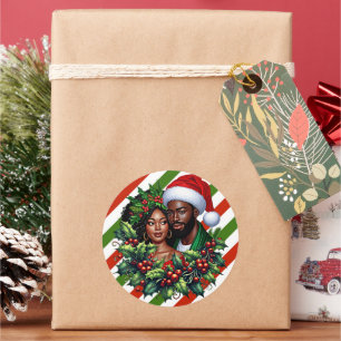 Sticker Rond Beau couple noir Holly noël art de la couronne