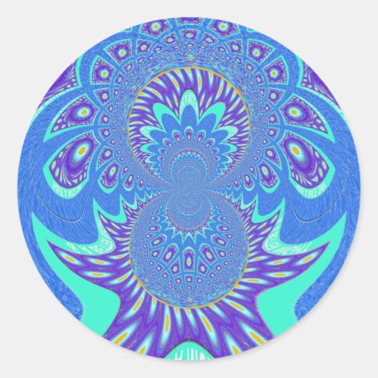 Sticker Rond Beau cyan bleu kaléidoscope vectoriel design (Devant)