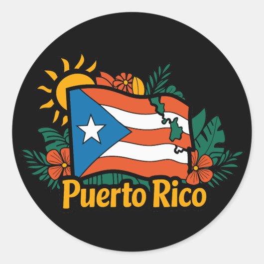 Sticker Rond Beau Drapeau Floral Porto Rico (Devant)