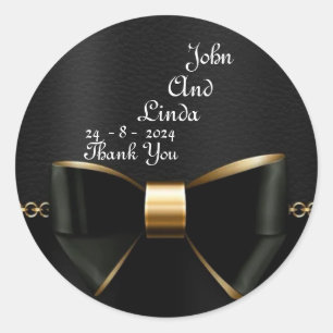 Sticker Rond Beau Elégant Mariage noir et or Tuxedo