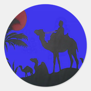 Sticker Rond Beau Extraordinaire Sunset Camel Safari Art Imprim