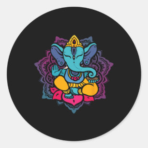 Sticker Rond Beau Ganesha en mandala de méditation de lotus de