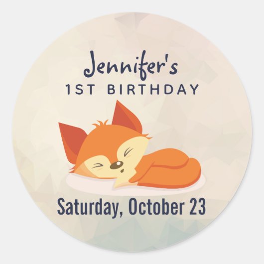 Sticker Rond Beau Jour de l'Anniversaire du Renard Orange (Devant)