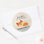 Sticker Rond Beau Jour de l'Anniversaire du Renard Orange (Enveloppe)