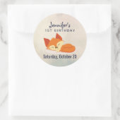 Sticker Rond Beau Jour de l'Anniversaire du Renard Orange (Sac)